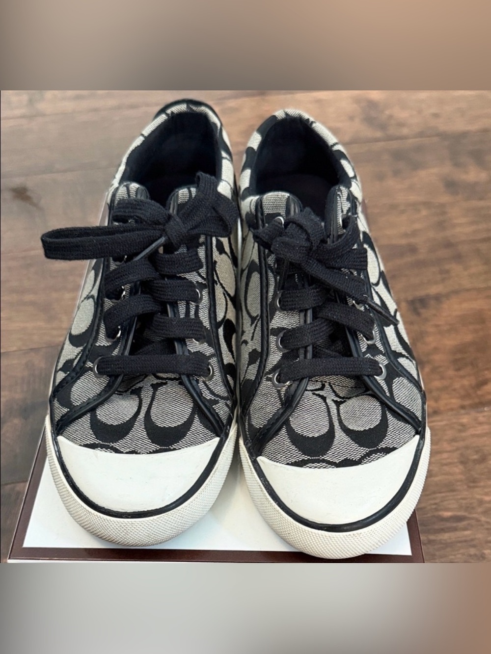 Coach Black & Gray Signature Logo Lace-Up Sneakers